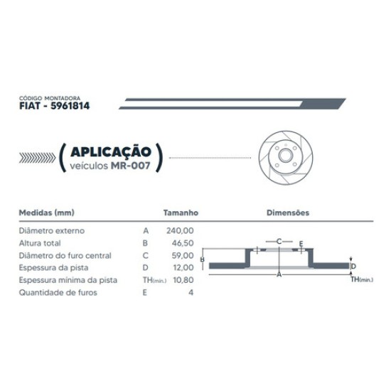 Disco Freno Fiat Uno Elba Fiorino Premio Solido Torq Brasil